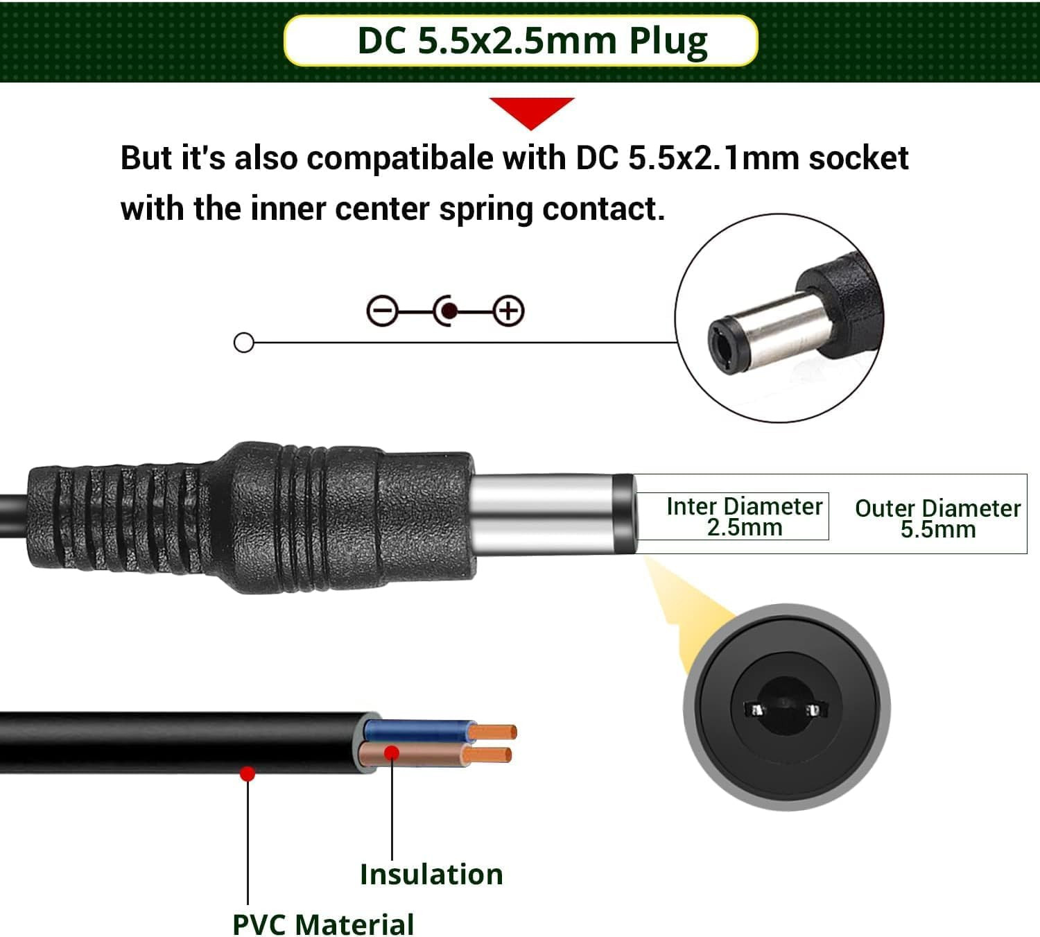 Guitar Effect Pedal Power Supply Adapter,Ac DC 9V Power Cord Fit for 9V1A Guitar