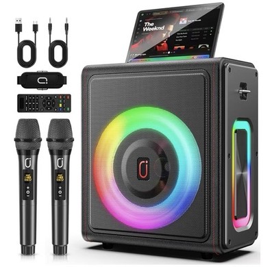 Karaoke Machine, Portable Bluetooth 5.3 Speaker with 2 Wireless Microphones