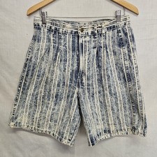 Vtg Chic Mom Jean Shorts Blue White Striped High Rise Tapered 31" Waist