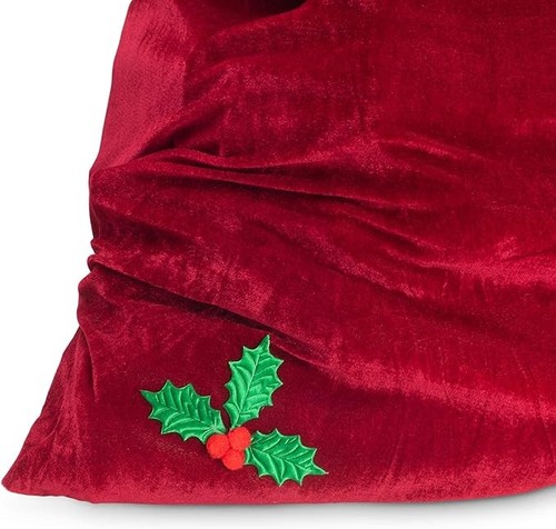 Weihnachtsmann Spielzeug Tasche reich rot Velours 36" x 27" Kordelzug Weihnachten Beutel mit Stechpalme - Bild 2 von 6