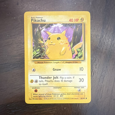Pokémon Pikachu Red Cheeks Base Set 058/102 40 HP Common Card