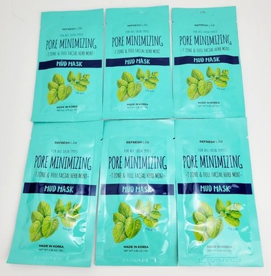 6 Pack Refresh Lab Pore Minimizing Facial Mud Mask All Skin Types 0.35oz Ea