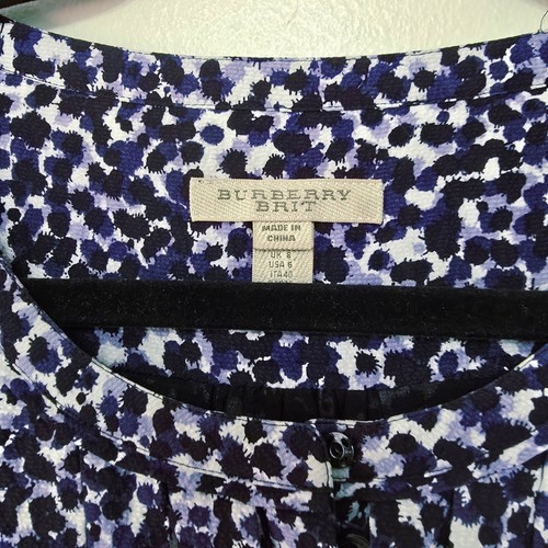 Burberry Brit Mini Dress Silk Ruffle Animal Print Blue Women's Size 6 - Picture 9 of 10