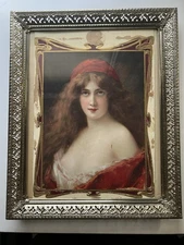 Antique 1900’s Angelo Asti Lithograph Art Print Beauty Woman Calendar Art May