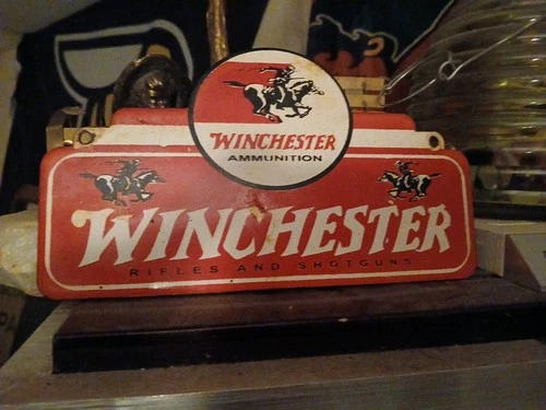 VINTAGE WINCHESTER PORCELAIN SIGN SHOT GUN AMMO CARTRIDGES RIFLE FIREARM HUNTING