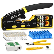 RJ45 Crimp Tool Pass Through Ethernet Crimper for Cat5e Cat6 Modular Plugs, A...