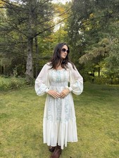1970s Gunne Sax Midi Dress Balloon Sleeves Gauze Cotton Size 13 NO TAG