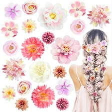 21 PCS Silk Flower Hair Clip Women Aesthetic Boho Pink Floral Hair Barrettes ...