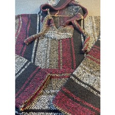 Mens Baja Hoodie Drug Rug Poncho Pullover Black Red Striped Festival medium