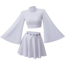 Princess Leia Cosplay Costume   White Crop Top  Skirt Set for Women