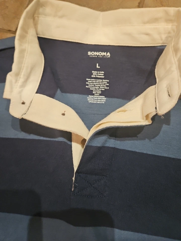 Nuevo Con Etiqueta Sonoma Niño Grande Polo Azul Tono Rayas Manga Larga Foto 3 de 3