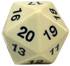 Koplow Games 55mm D20 Opaque Ivory Black Countdown Die Life Counter Spindown