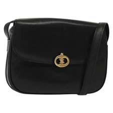 CELINE Shoulder Bag Leather Black Gold Auth yk19292
