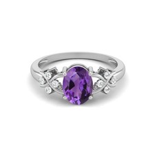 8X6MM Oval Shape Purple Amethyst 925 Sterling Silver Solitaire Celtic Women Ring