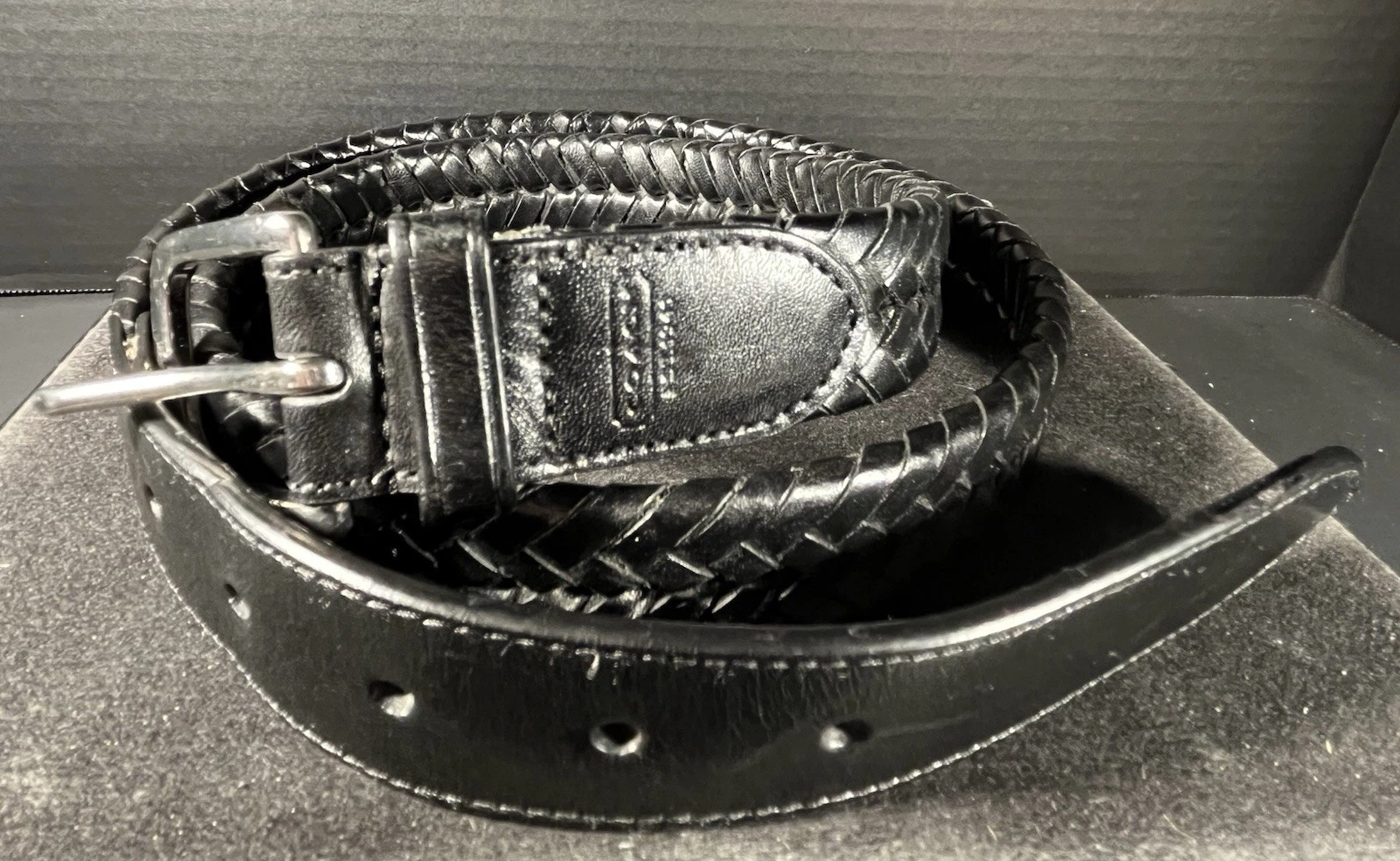 Cintura abito COACH nera INTRECCIATA taglia 38 pelle F66104 fibbia argento A14 101 6 cm