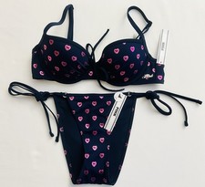 Victoria  s Secret Navy Heart Print Underwire Bikini Set Tie Side Swimwear XS