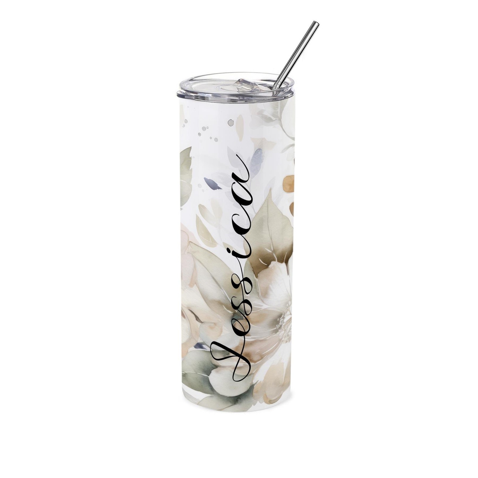 Personalised Watercolour Floral Travel Flask - Reusable Pretty Flower Tumbler