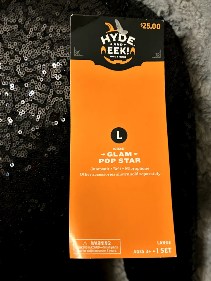 NUEVO CON ETIQUETAS GLAM POP STAR Mono Negro Lentejuelas Disfraz por Hyde and Eek! con micrófono Foto 2 de 3