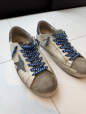 Golden Goose men's Superstars - 45, lightly used. White with blue.