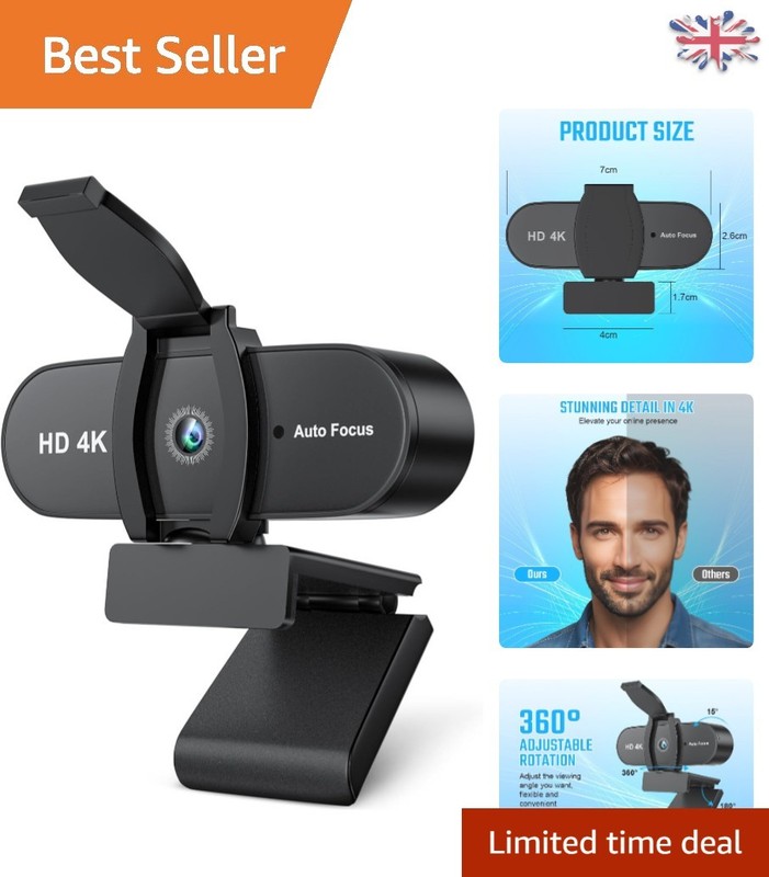 Ultra HD 4K Webcam for PC with Autofocus & Wide Angle Lens - Ideal for Streaming