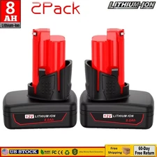 2 Pack 12V 8.0Ah Battery for Milwaukee 48-11-2401 Li-Ion 48-11-2420 48-11-2411