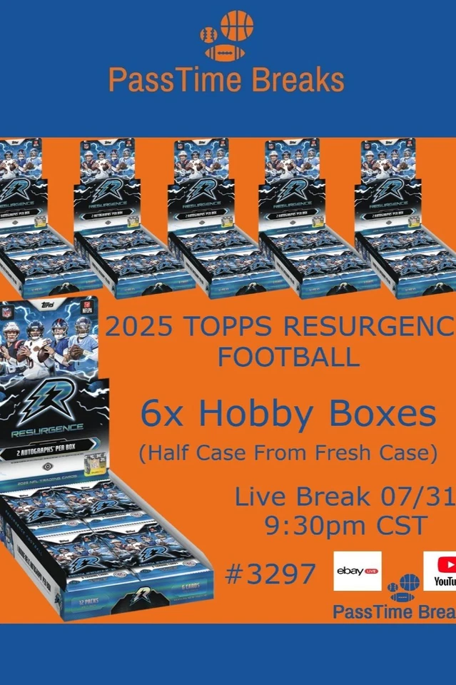 2025 TOPPS RESURGENCE FOOTBALL - 6x Hobby Box - HALF CASE PYT BREAK 3297