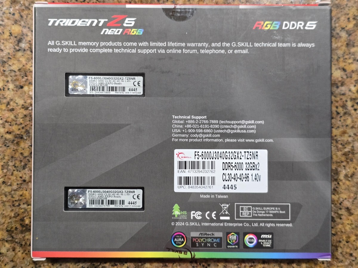 G.SKILL Trident Z5 Neo RGB 64GB (2 x 32GB) PC5-48000 (DDR5-6000