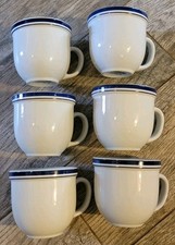 Culinary Arts Cafeware tazzine caffè tazze porcellana bianco blu fasce vintage set di 6