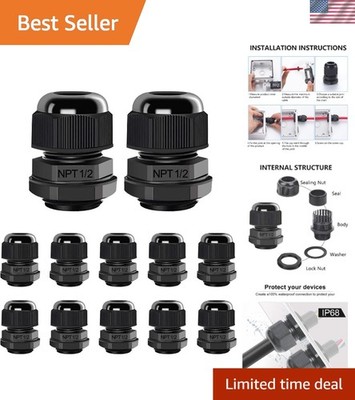 Cable Glands Waterproof NPT 1/2 Inch Nylon 12 Pack Electrical Connectors