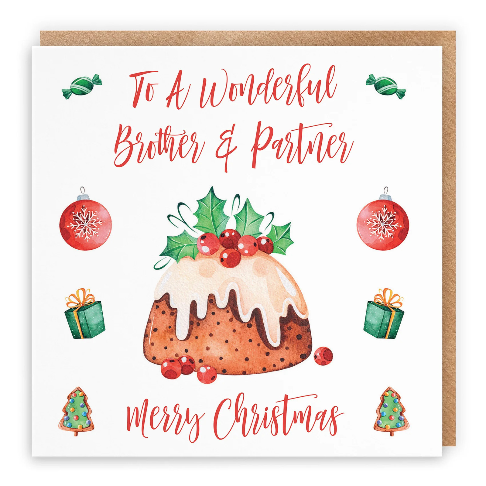 Brother And Partner Card Christmas Pudding