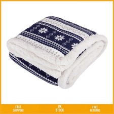 Image of Cosy Navy Snowflake Fleece Sherpa Throw Soft Luxury Bed Blanket 150x200cm 1pk