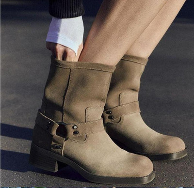 Zara Womens Harness Boots Tan Suede Leather Ankle Motorcycle Biker EU 40 SIZE 9