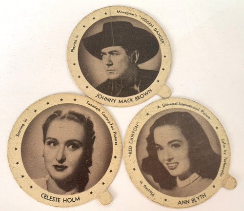 Dixies Johncox Ice Cream Cup Lid Hollywood Lot-3 Movie Stars Actors 1940s Dairy