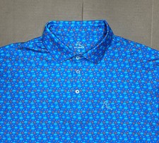 Rhoback Men  s Large Polo The Snowbird Light Blue Flamingos and Palm Trees
