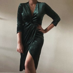zara green velvet wrap dress
