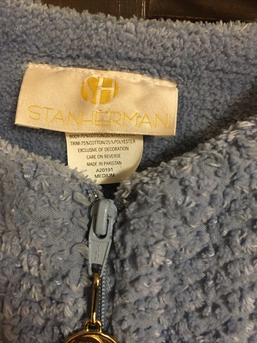 Vintage Stan Herman Dusty BLUE Chenille Half Zip Full Length Robe Pockets Size M - Picture 3 of 9