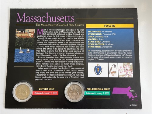 American Historical Society Colorized State Quarters. Massachusetts. Used COA - Picture 5 of 7
