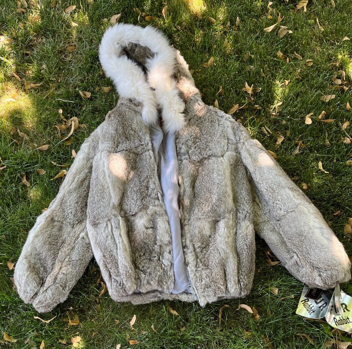 ジャケット・アウター Bunny curly fur coat gray Winter Fur Men's Gray Rabbit Fur Hooded Bomber Jacket