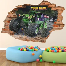 Monster Truck 3D Wall Decal, Personalized Monster Truck Wall Sticker, Decor