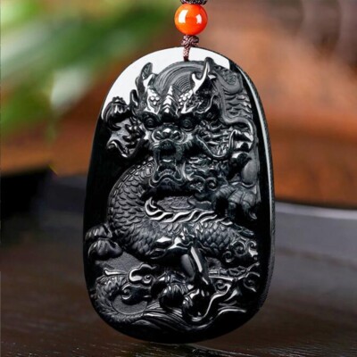 Certified Black Natural Grade A Jade jadeite Gem Carved Dragon Pendant Necklace
