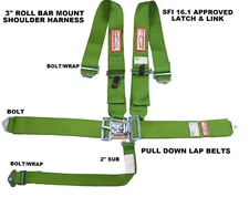 RACERDIRECT NEW SFI 16.1 LATCH & LINK 5 POINT 3" RACING HARNESS BELT LIME GREEN