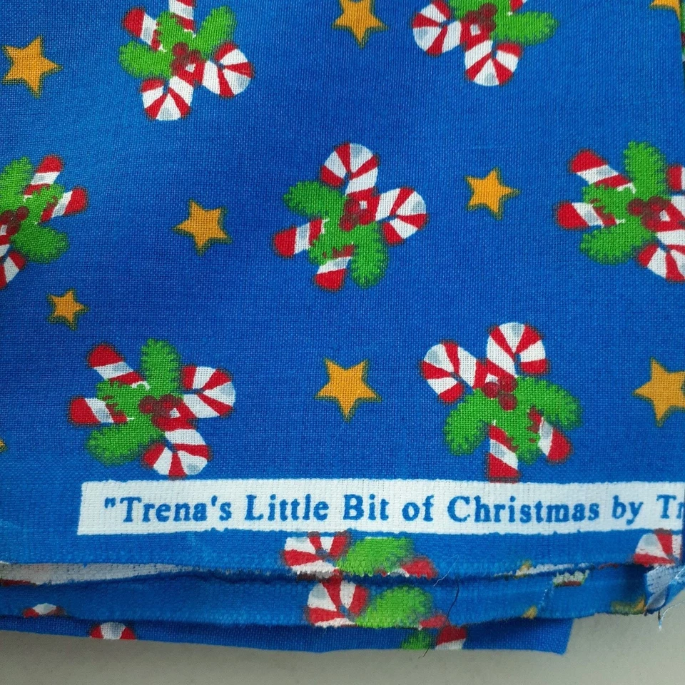 Sewing Fabric Christmas Tied Candy Canes Yellow Star Crafts Quilting 2 yds x 45" - Image 2 of 4