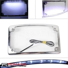 Motorcycle Chrome License Plate Holder Frame With Curved LED License Plate Light