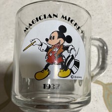 Disney Magician Mickey Mouse 1937 Clear Glass Coffee Mug Cup Made in USA. H21
