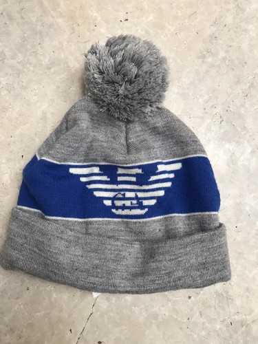 Boys Armani Bobble Hat, Blue/grey, 12a 