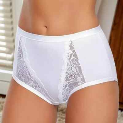 JADEA 2er Damen Slip hohem Bund Taillenslip Spitzeneinsatz Weiß  M-3XL  38-46