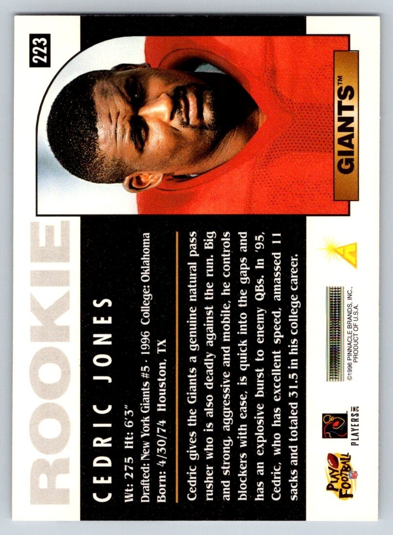 1996 Score Football #223 Cedric Jones RC New York Giants | eBay