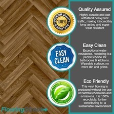 Medium Oak Herringbone Vinyl Flooring Cushion Back Lino Roll Kitchen Bathroom