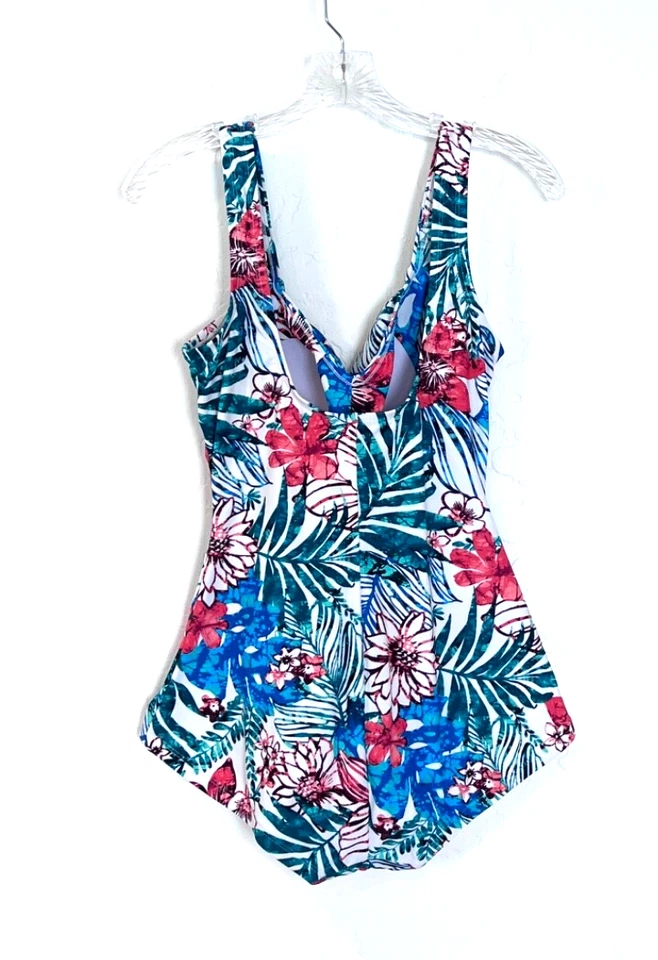 Traje de baño Maxine Of Hollywood de una pieza azul rojo floral talla 12, deportes acuáticos Foto 2 de 4