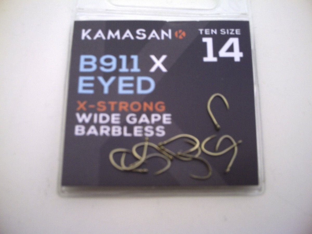 Kamasan B911 X Spade X-Strong Wide Gape Barbless Fishing Hooks 12, 14, 16, 18 | UK
